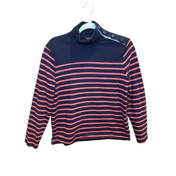 J.Crew Women Small Nautical Striped Button Shoulder Turtleneck Top Navy Pink - Picture 4 of 14